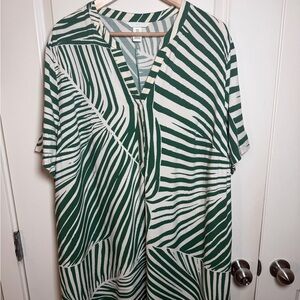 H&M Green & Cream Leaf Print Viscose Tunic Flowy 
Dress Size XL Resort wear